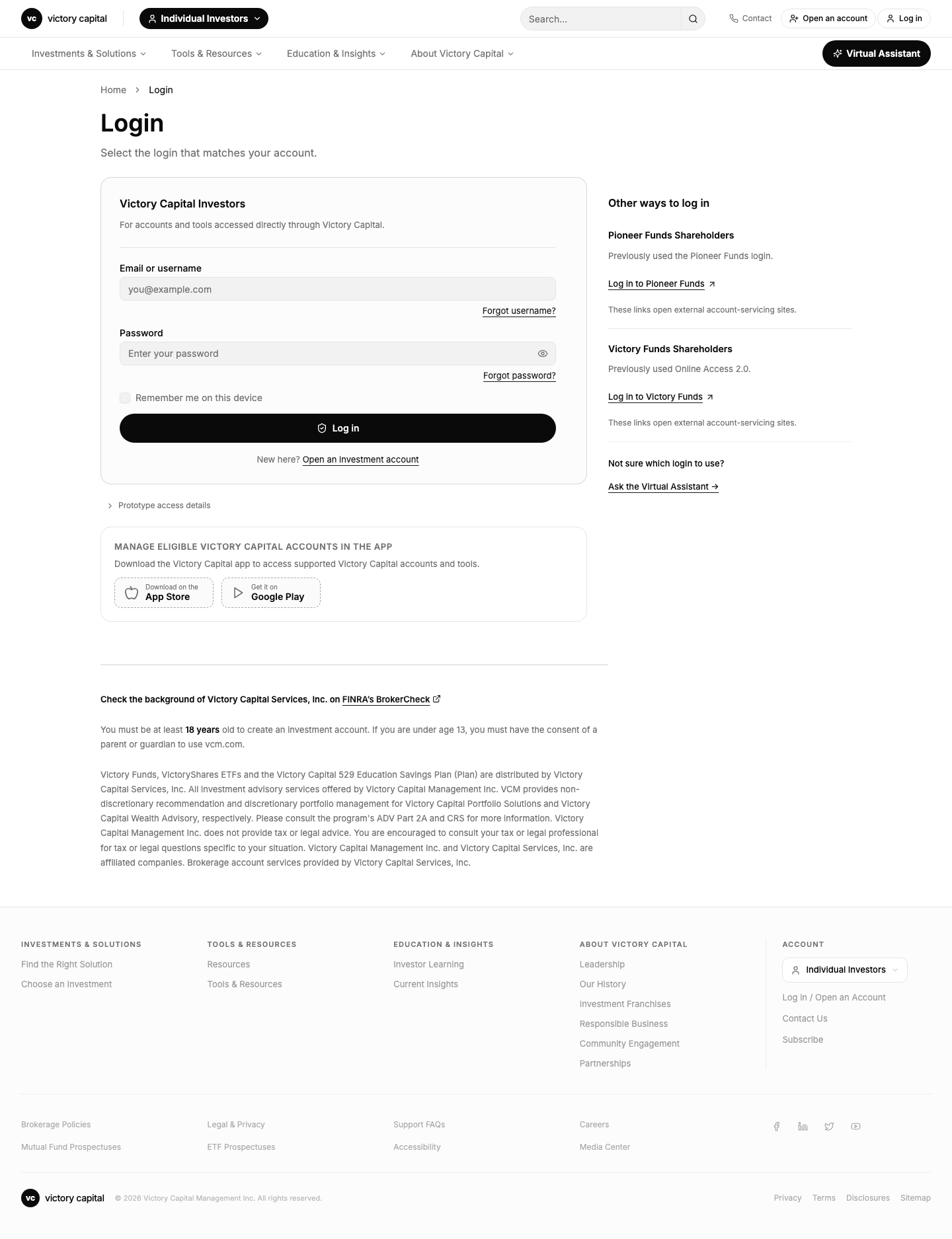 Screenshot: Login Gateway