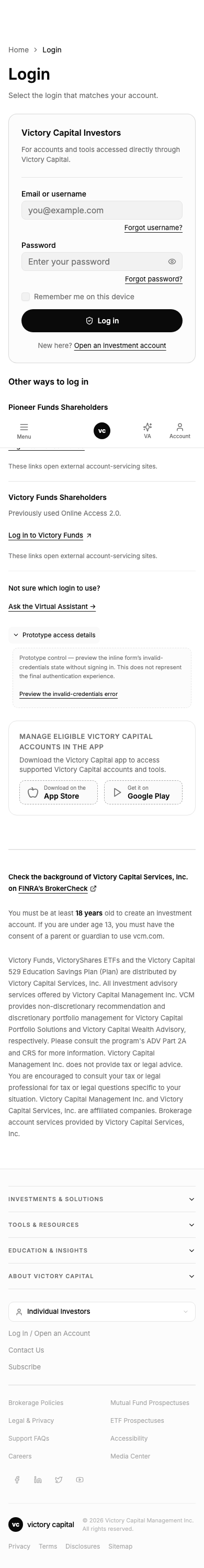Screenshot: Login Gateway Expanded Prototype Access Details